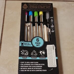 New 6 Piece Stainless Steel Straws Colorful Silicone Tips With Bag And Brush